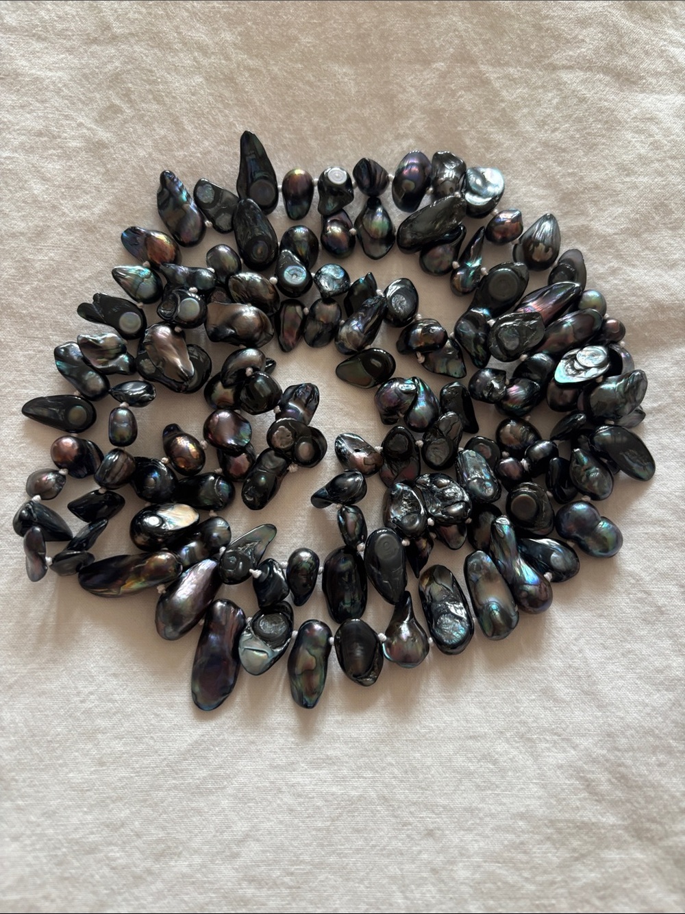 Natural Black Keshi Pearl Necklace  - Iridescent Black Pearls